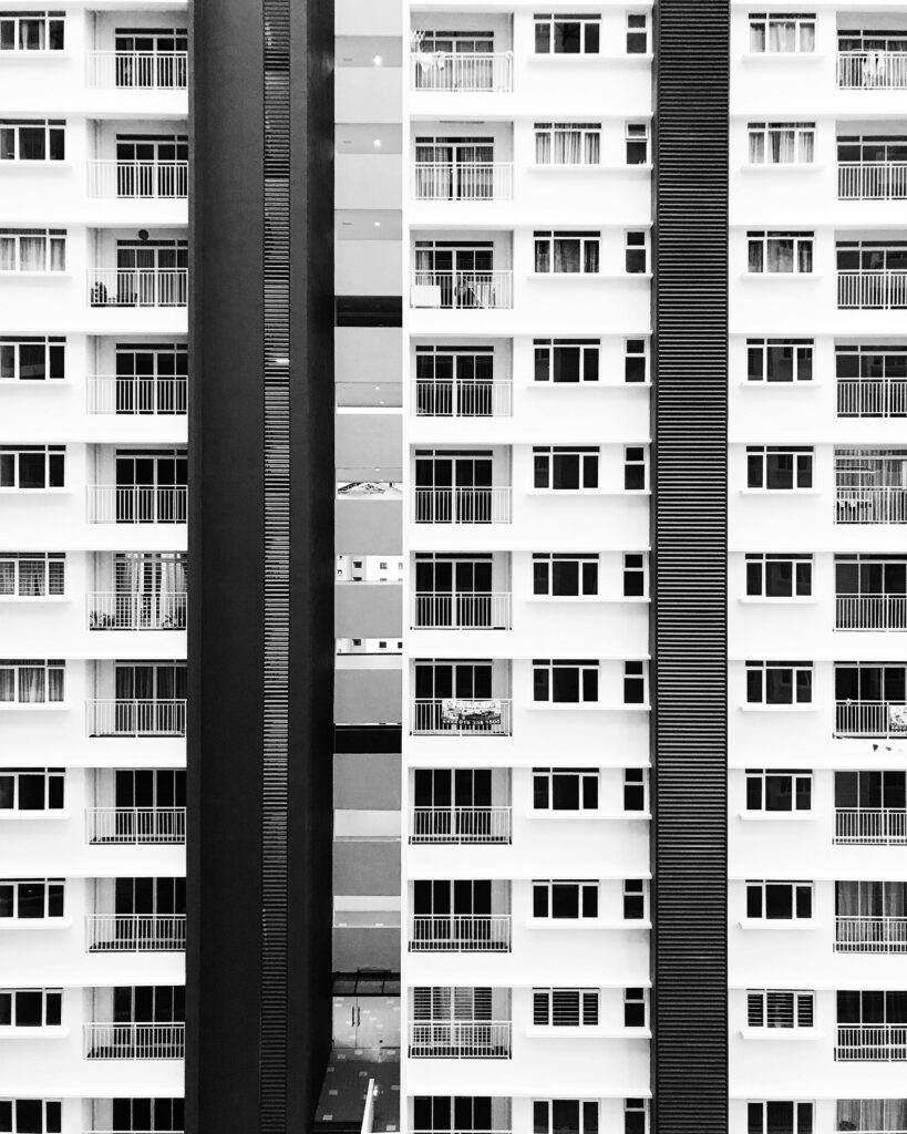 Stunning black and white photo of modern high-rise in Shah Alam, Malaysia.